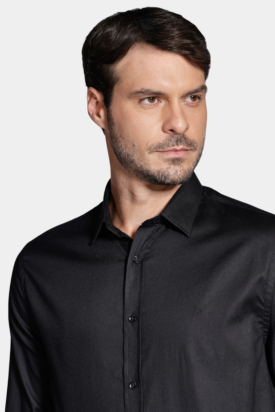 Camisa Manga Longa Cosmo Slim Stretch Maquinetada Lisa Preto — foto 3 de 5