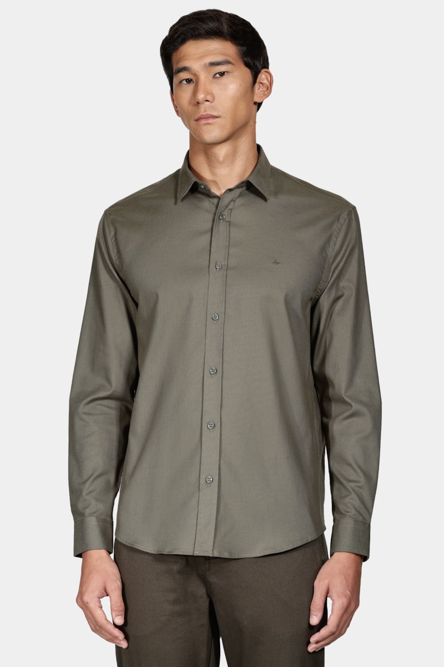 Camisa Manga Longa Cosmo Slim Stretch Maquinetada Lisa Verde — foto 1 de 5