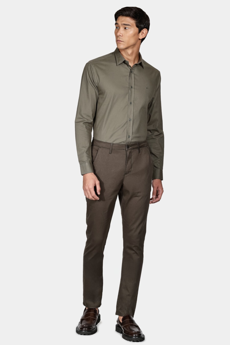 Camisa Manga Longa Cosmo Slim Stretch Maquinetada Lisa Verde — foto 2 de 5