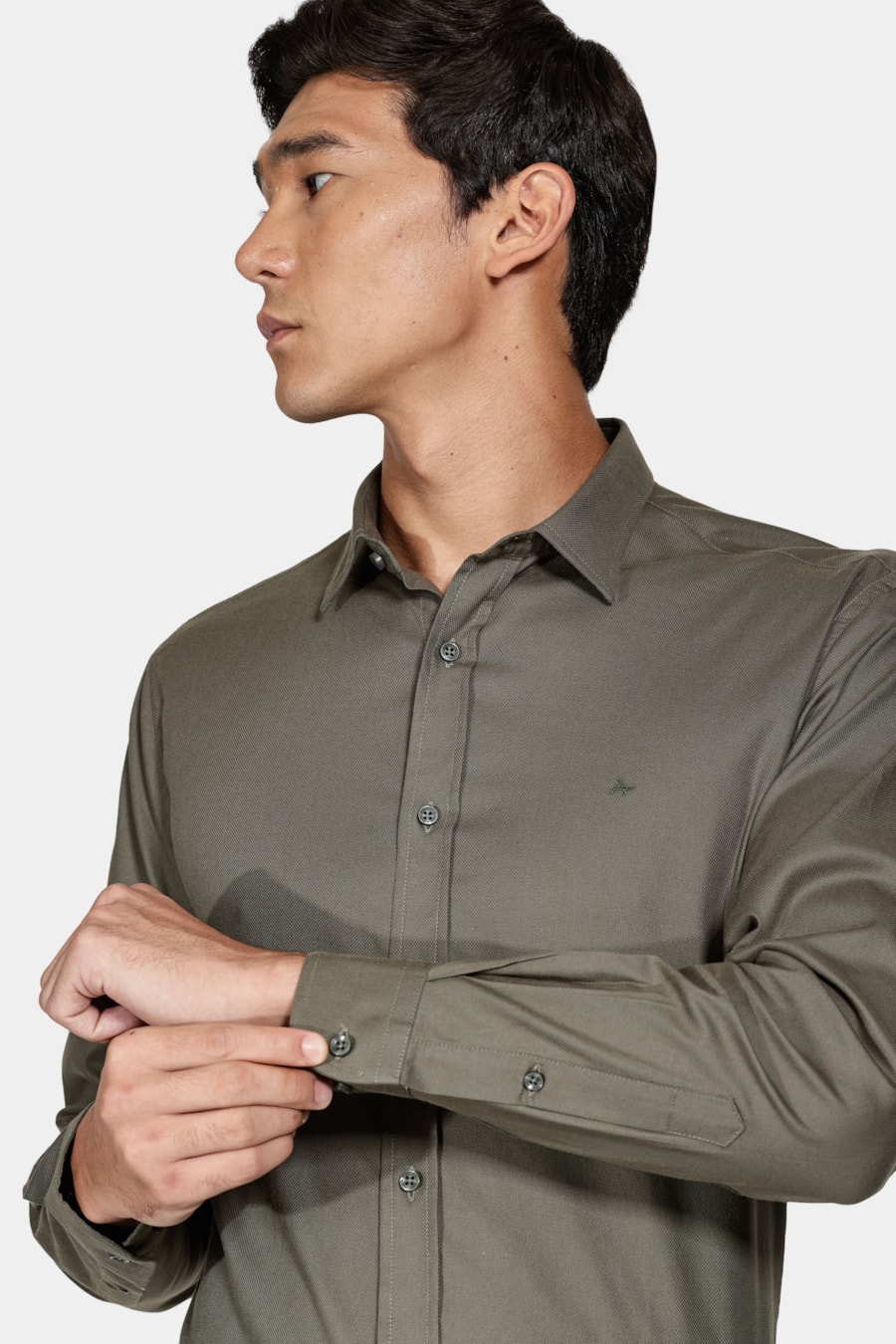 Camisa Manga Longa Cosmo Slim Stretch Maquinetada Lisa Verde — foto 3 de 5