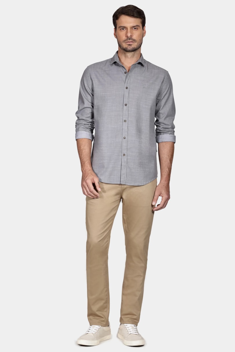 Camisa Manga Longa Denim Like Cinza