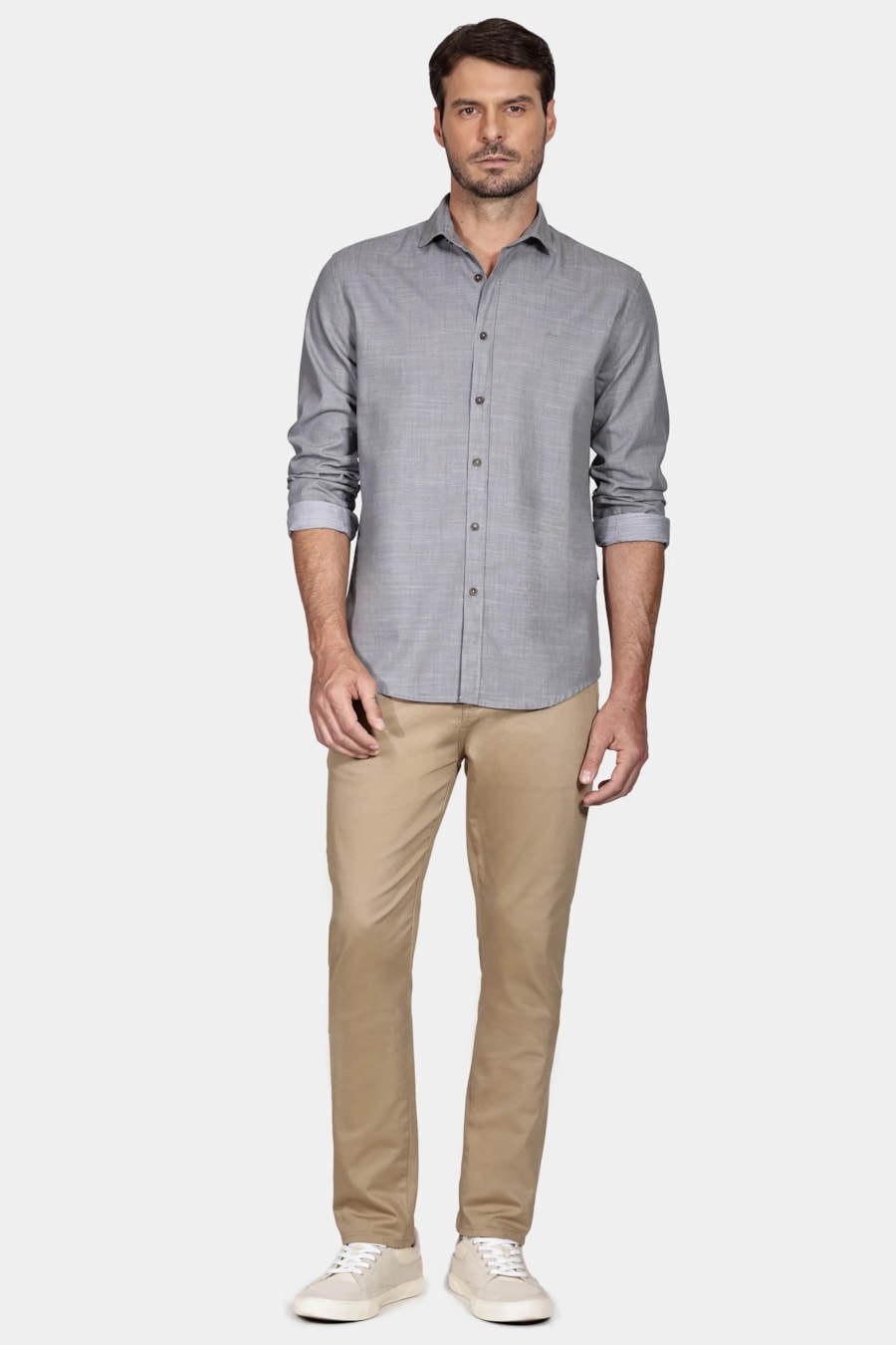 Camisa Manga Longa Denim Like Cinza — foto 2 de 5
