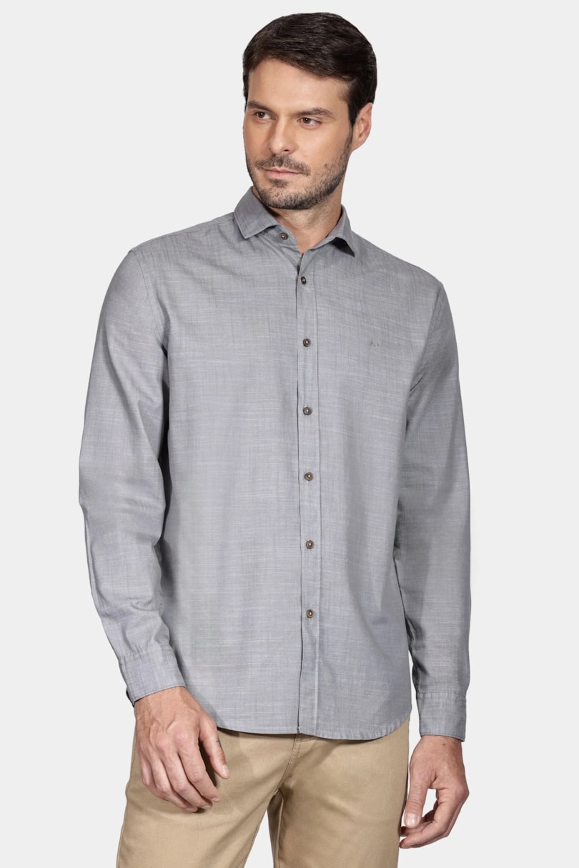 Camisa Manga Longa Denim Like Cinza
