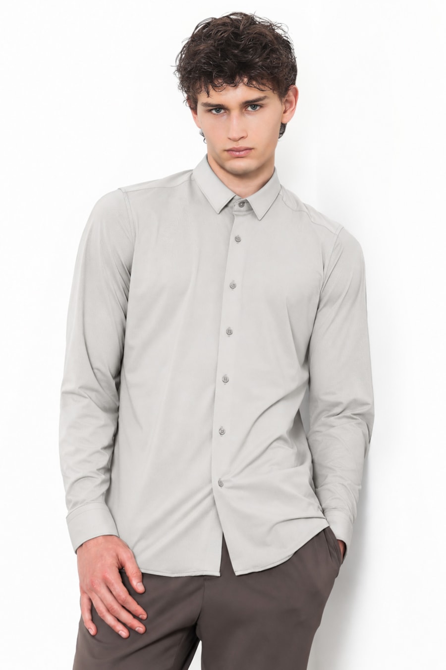 Camisa Manga Longa Easy Iron Cinza Claro — foto 1 de 4