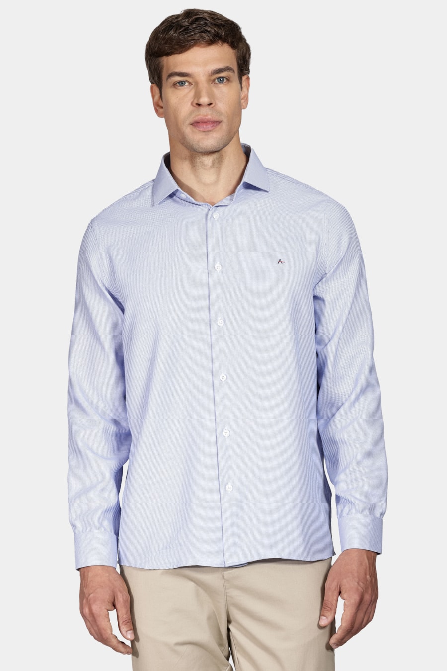 Camisa Manga Longa em Tricoline Maquinetada Azul — foto 1 de 5