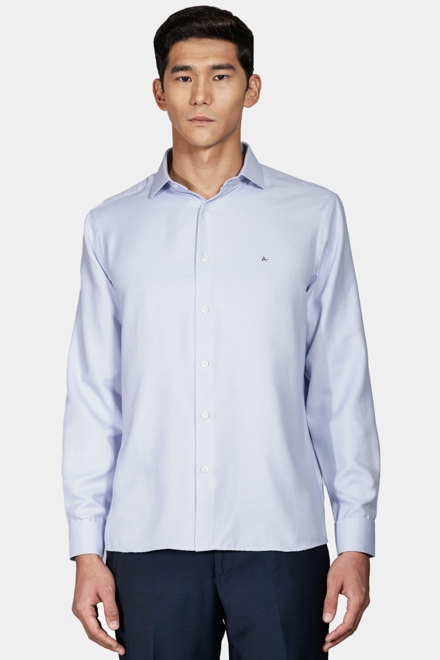 Camisa Manga Longa em Tricoline Maquinetada Azul Claro — foto 1 de 5