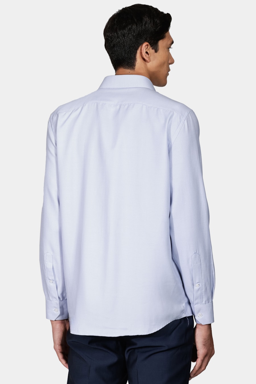 Camisa Manga Longa em Tricoline Maquinetada Azul Claro — foto 4 de 5