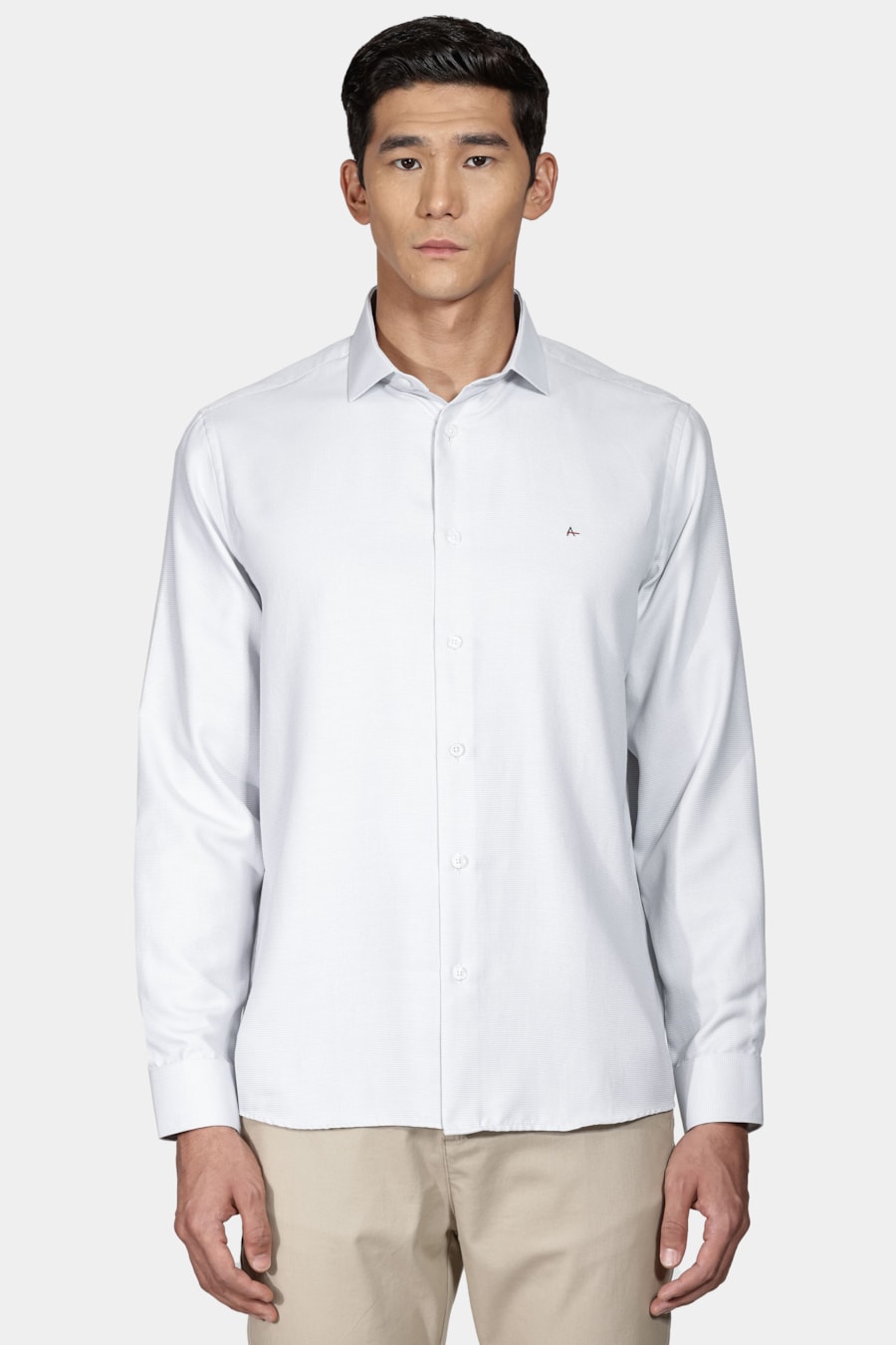 Camisa Manga Longa em Tricoline Maquinetada Cinza — foto 1 de 5