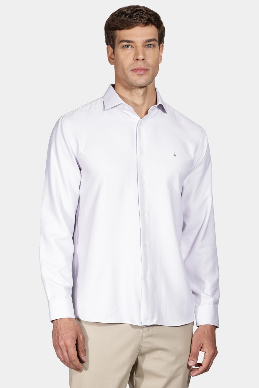 Camisa Manga Longa em Tricoline Maquinetada Lilás — foto 1 de 5