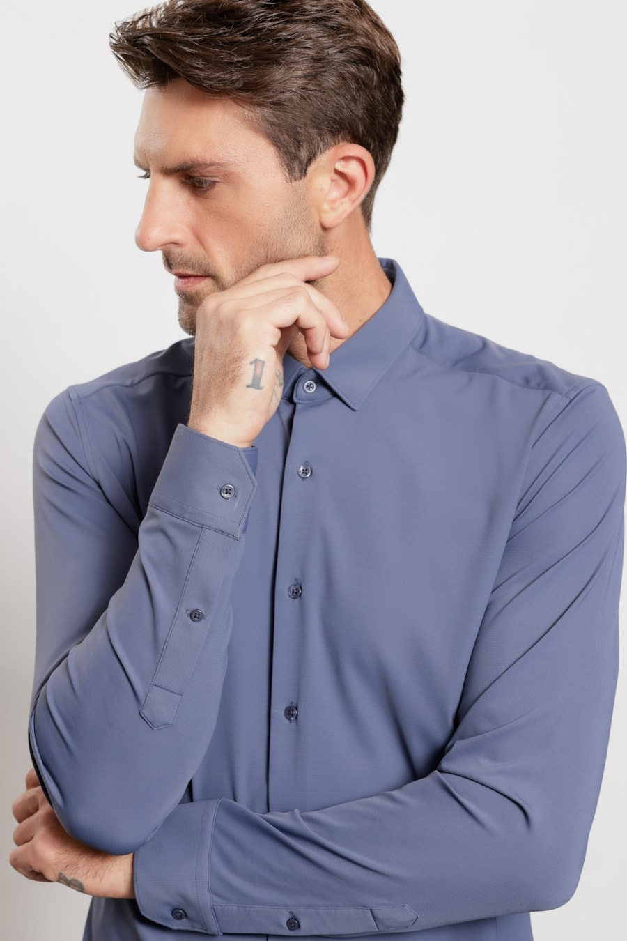 Camisa Manga Longa Flex Grid Azul Oceano — foto 3 de 5
