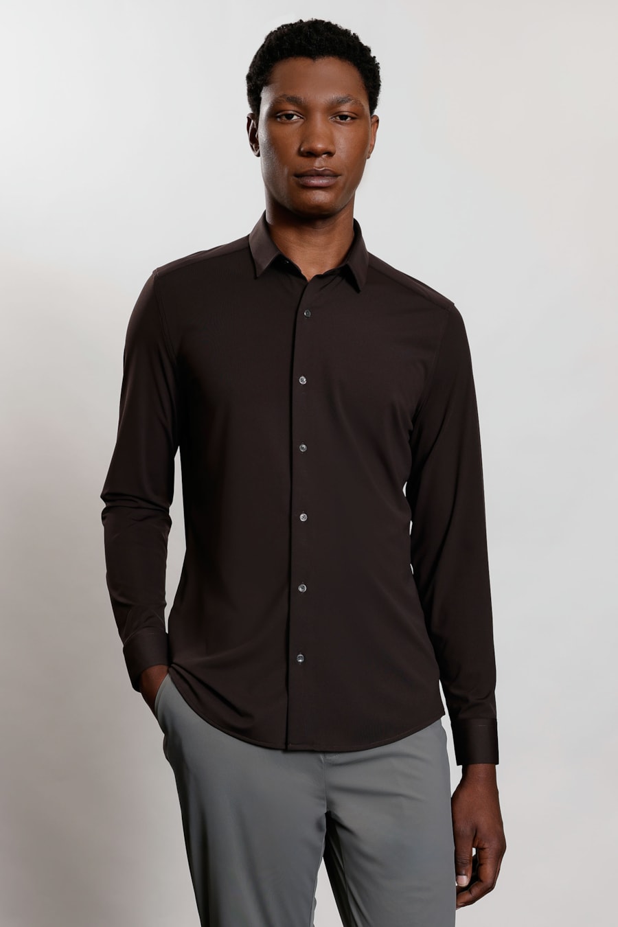 Camisa Manga Longa Flex Grid Chocolate — foto 1 de 5