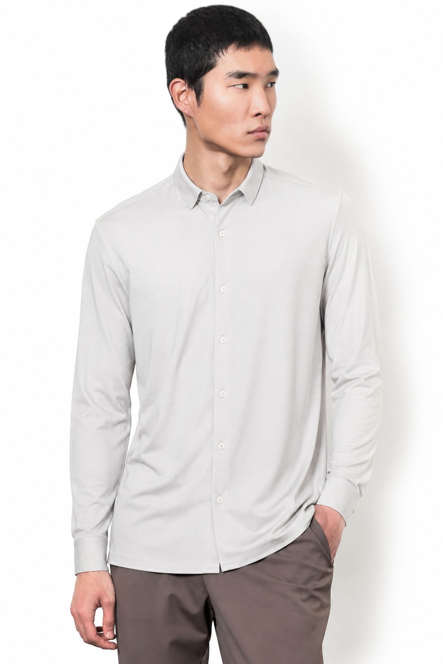 Camisa Manga Longa Flex Grid Cinza Claro — foto 1 de 5
