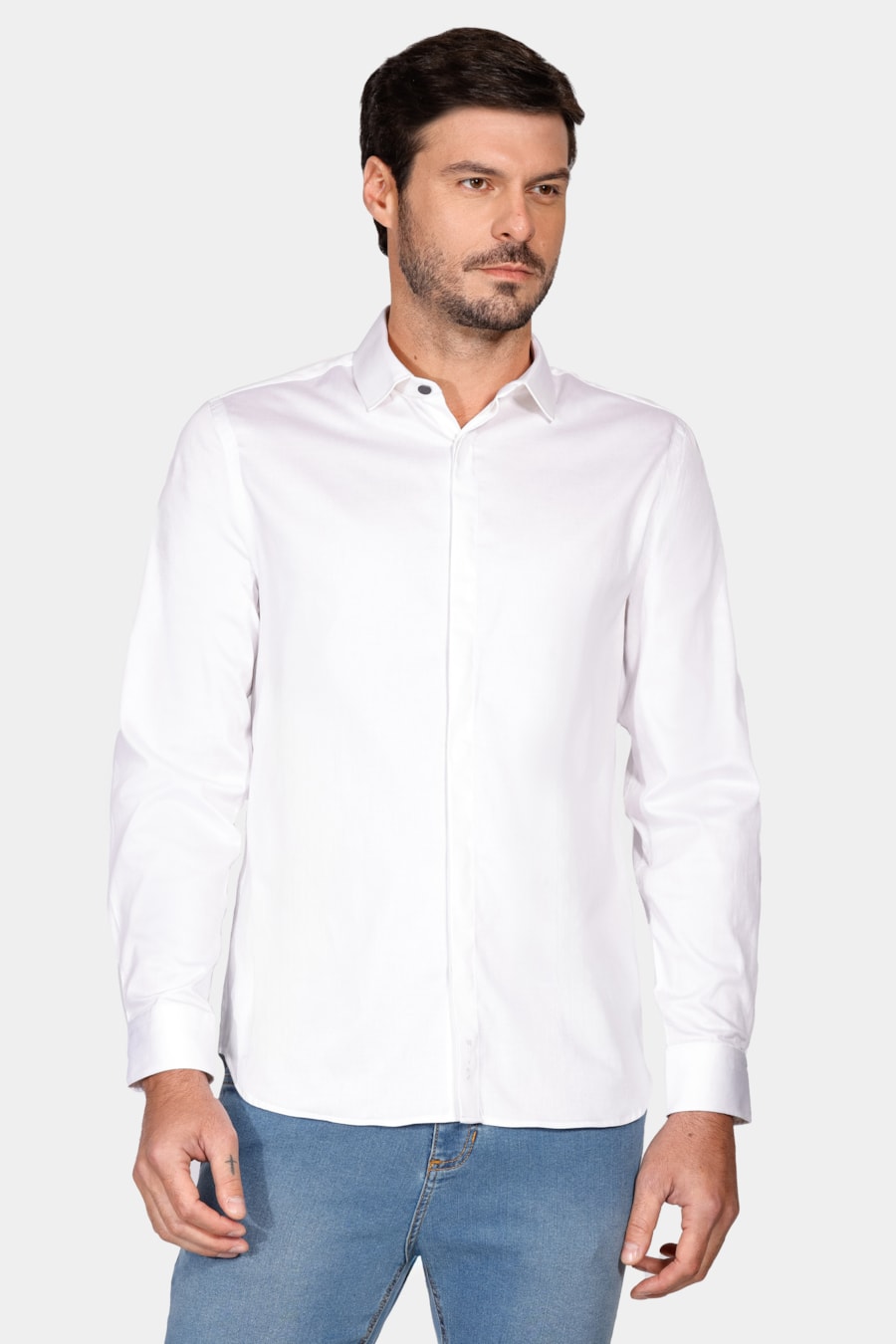 Camisa Manga Longa Icon Slim Cetim Stretch Branco — foto 1 de 5