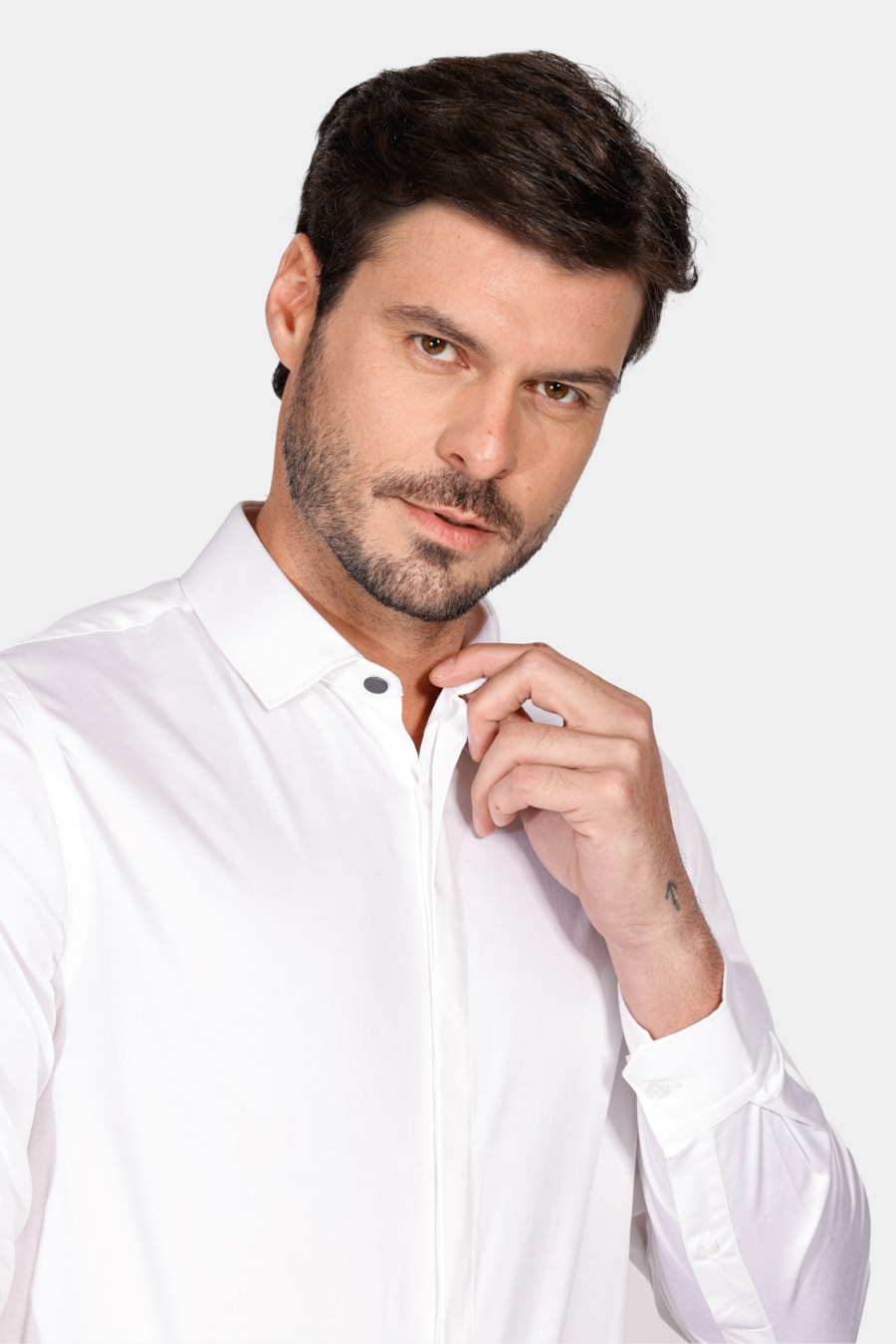 Camisa Manga Longa Icon Slim Cetim Stretch Branco — foto 3 de 5