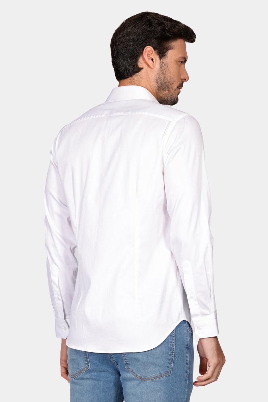 Camisa Manga Longa Icon Slim Cetim Stretch Branco — foto 4 de 5