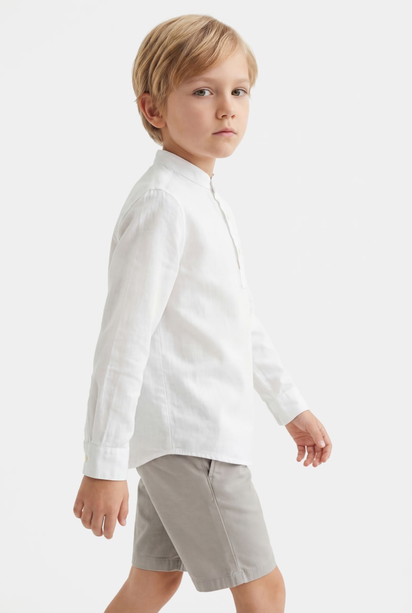 Camisa Manga Longa Infantil Bata Flamê Bosco Branco