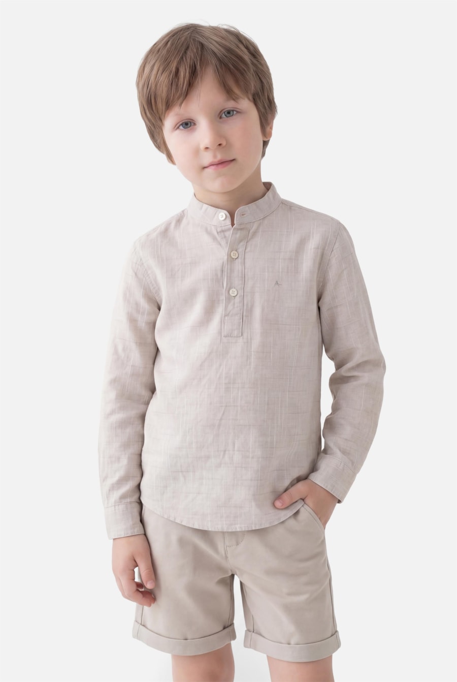 Camisa Manga Longa Infantil Bata Flamê Bosco Caqui — foto 1 de 5