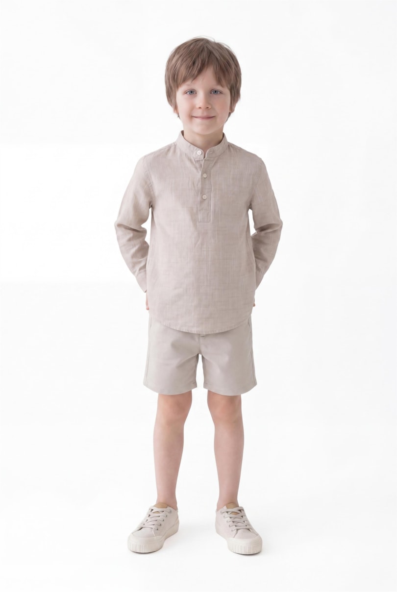Camisa Manga Longa Infantil Bata Flamê Bosco Caqui