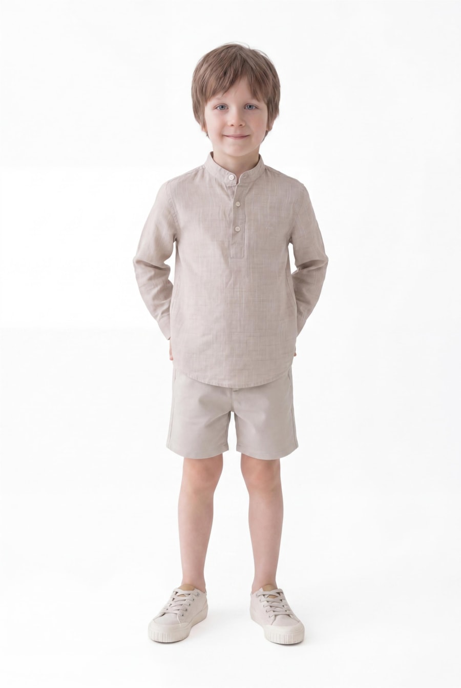 Camisa Manga Longa Infantil Bata Flamê Bosco Caqui — foto 2 de 5