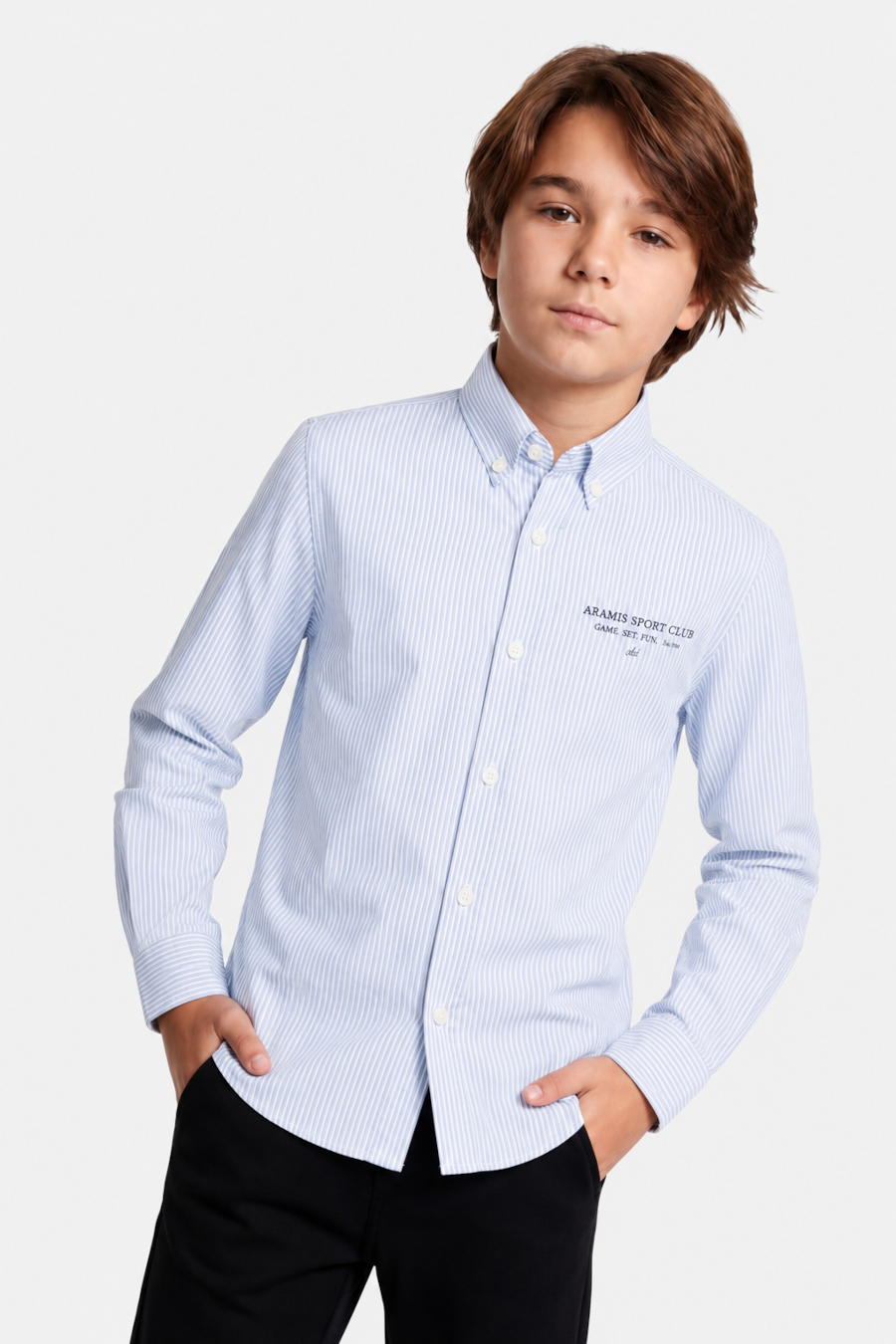 Camisa Manga Longa Infantil Estampa Sport Azul C/Branco — foto 1 de 4