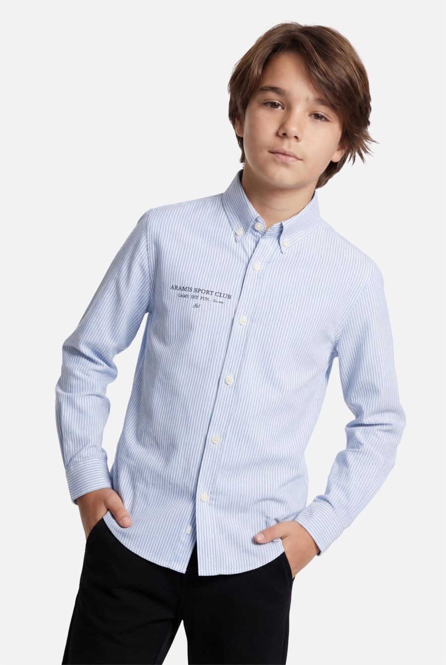 Camisa Manga Longa Infantil Estampa Sport Azul Claro C/Branco — foto 1 de 4