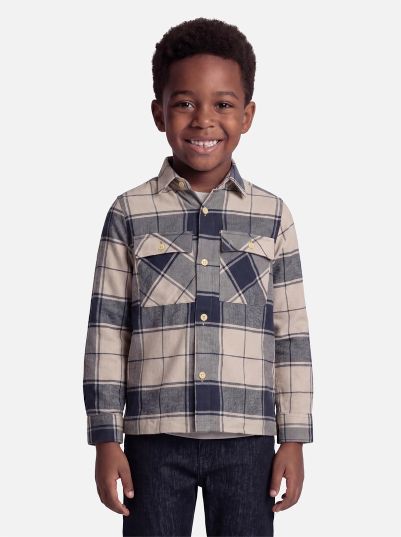 Camisa Manga Longa Infantil Flanela Everest Caqui C/Marinho