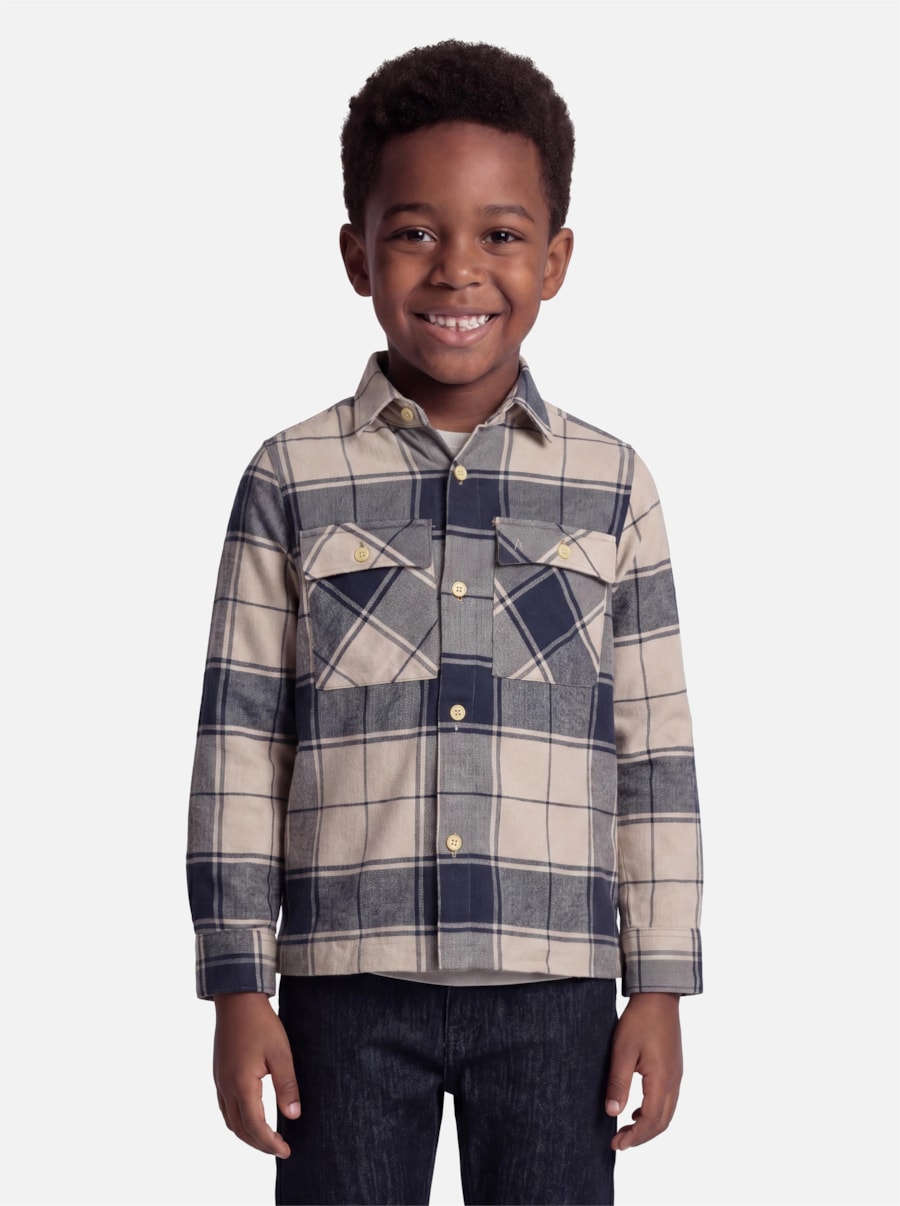 Camisa Manga Longa Infantil Flanela Everest Caqui C/Marinho — foto 1 de 5