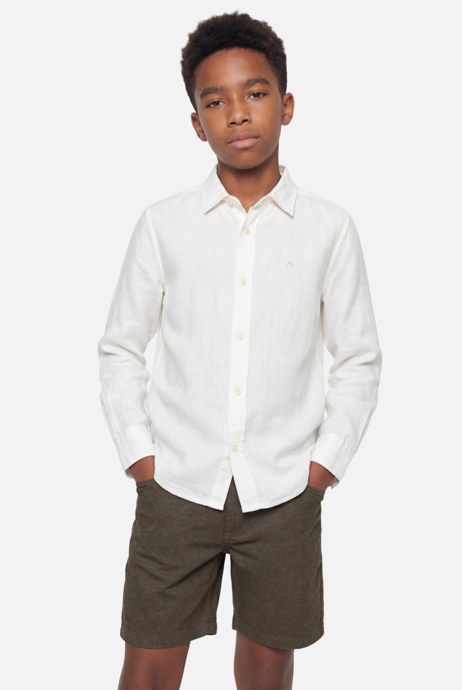 Camisa Manga Longa Infantil Linho Off White — foto 1 de 4