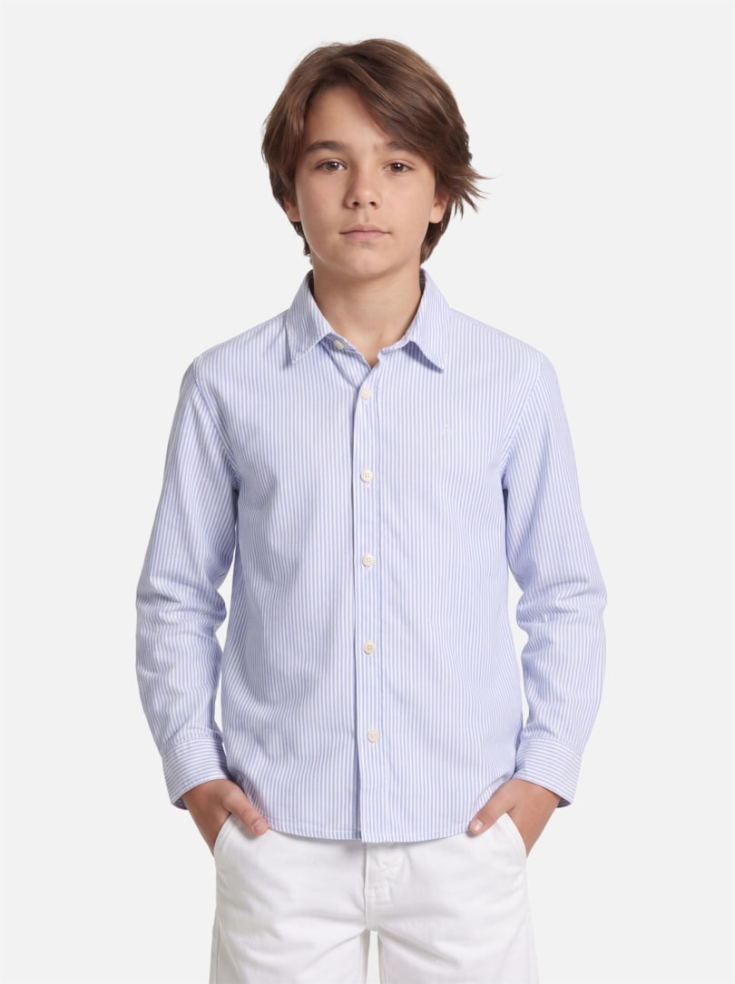 Camisa Manga Longa Infantil Listrada Galles Mini Branco C/Azul Medio