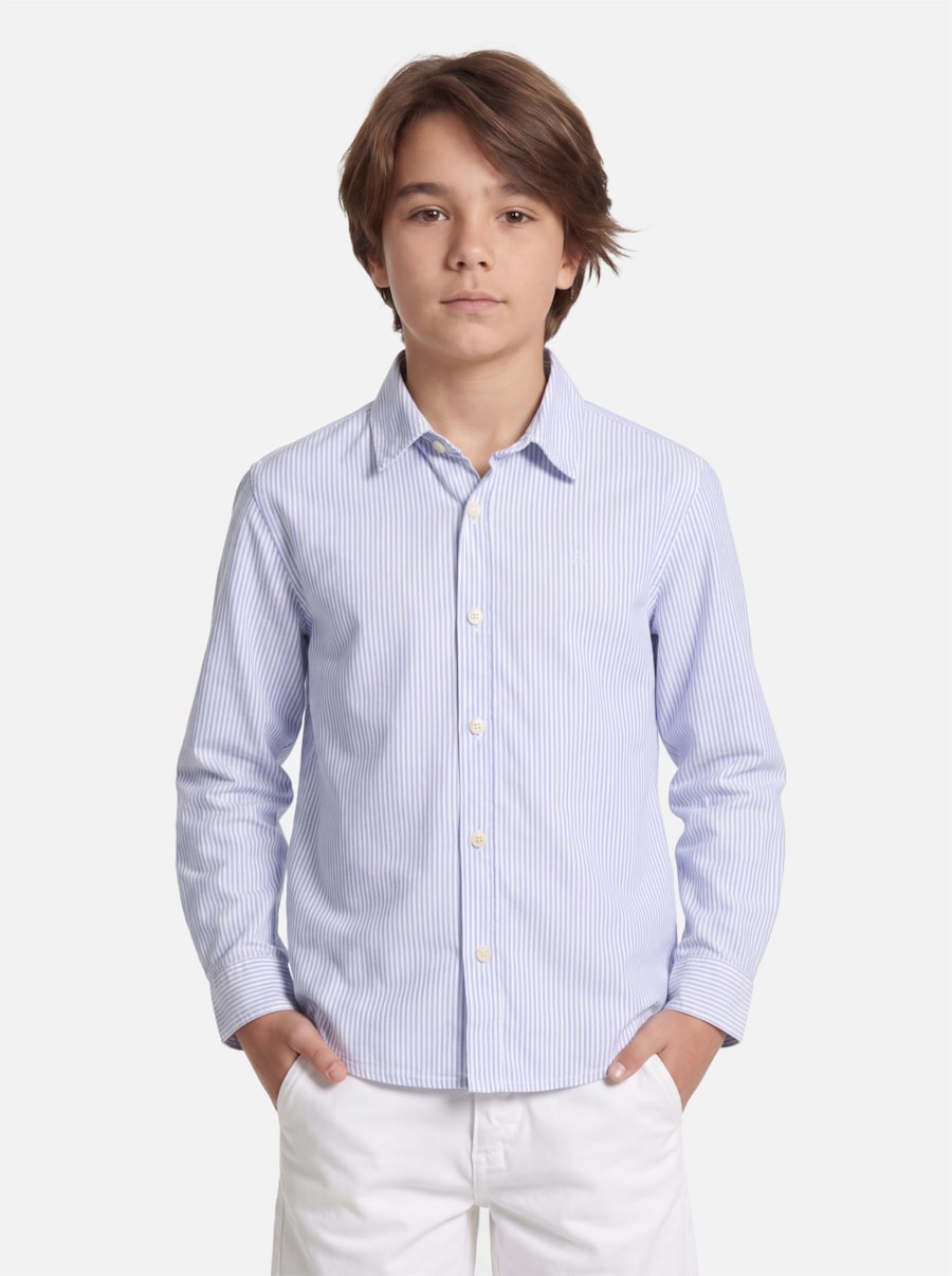 Camisa Manga Longa Infantil Listrada Galles Mini Branco C/Azul Medio — foto 1 de 4