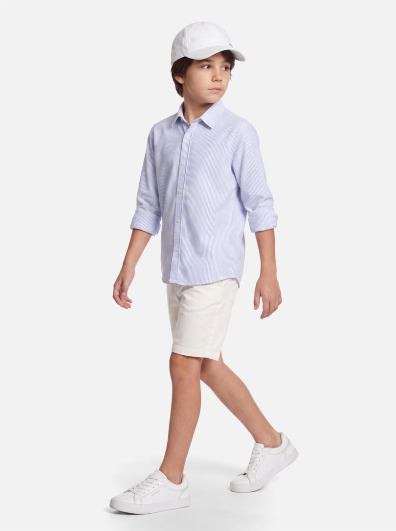 Camisa Manga Longa Infantil Listrada Galles Mini Branco C/Azul Medio