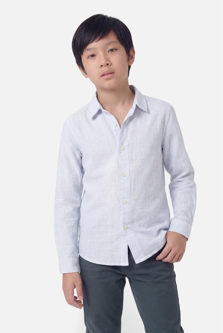 Camisa Manga Longa Infantil Listras Azul Branco C/Azul Claro — foto 1 de 4