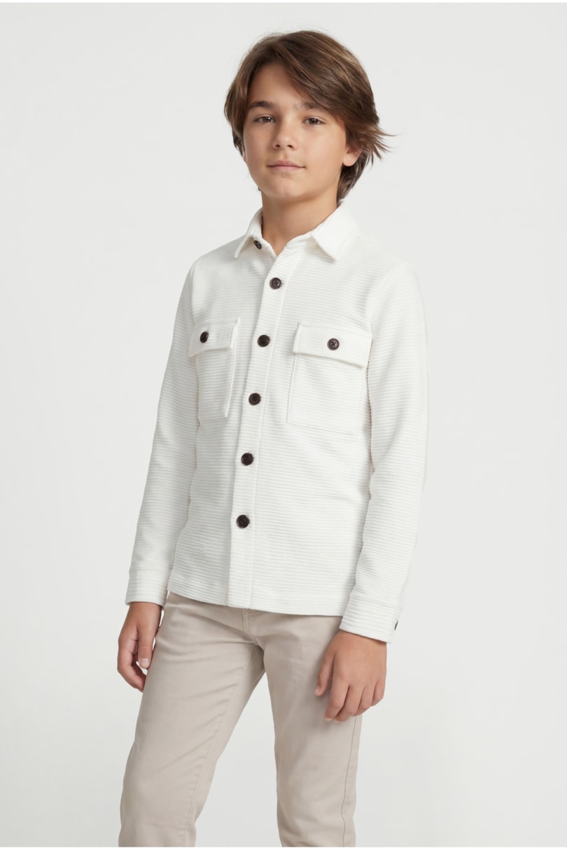 Camisa Manga Longa Infantil Overshirt Text Horizontal Off White