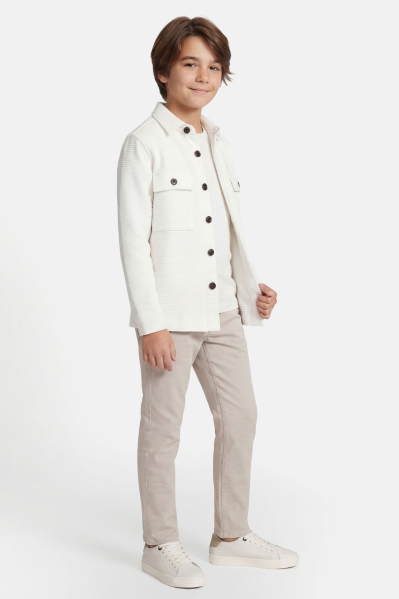 Camisa Manga Longa Infantil Overshirt Text Horizontal Off White