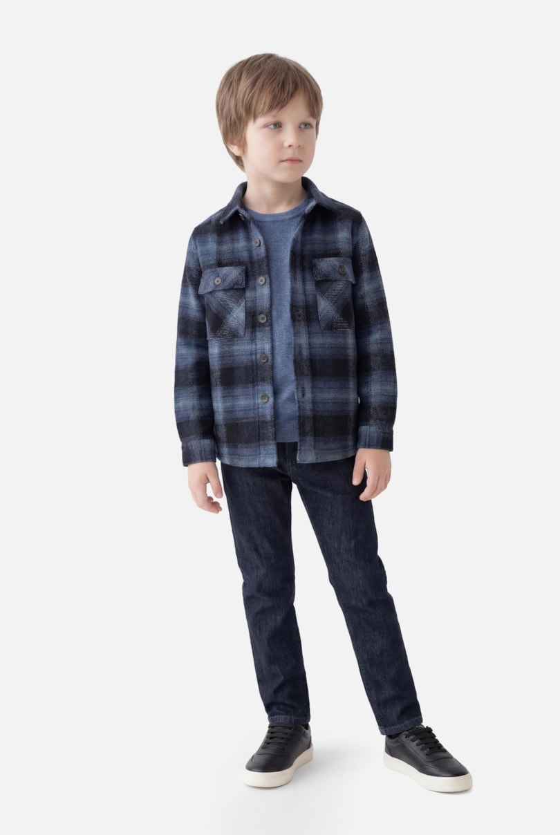 Camisa Manga Longa Infantil Overwinter Cotton Xadrez Azul C/ Preto