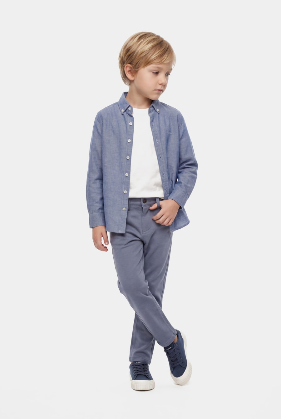 Camisa Manga Longa Infantil Oxford Azul — foto 2 de 8