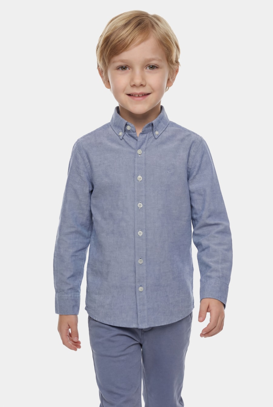 Camisa Manga Longa Infantil Oxford Azul — foto 1 de 8