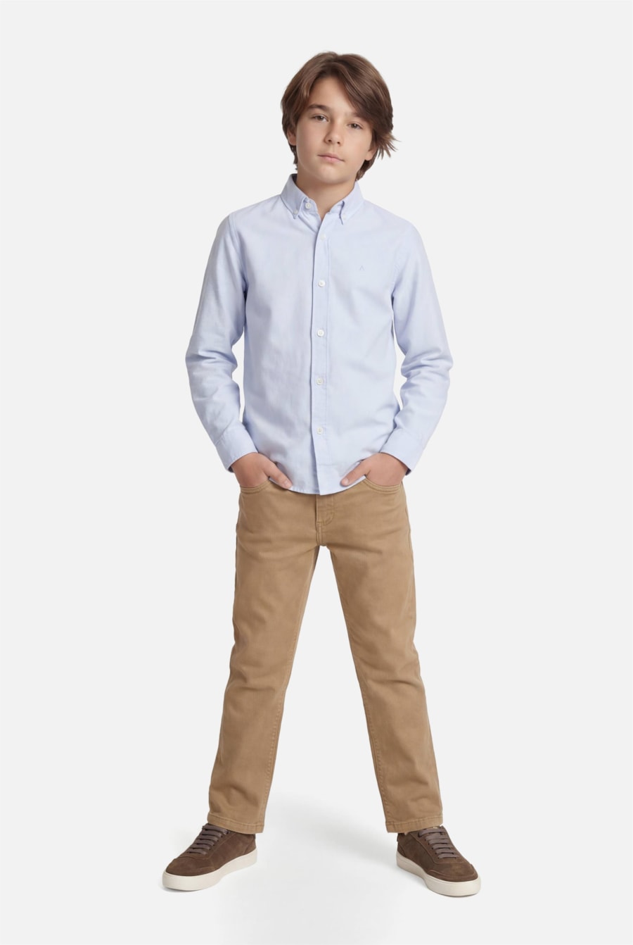 Camisa Manga Longa Infantil Oxford Planalto Azul Celeste — foto 2 de 4