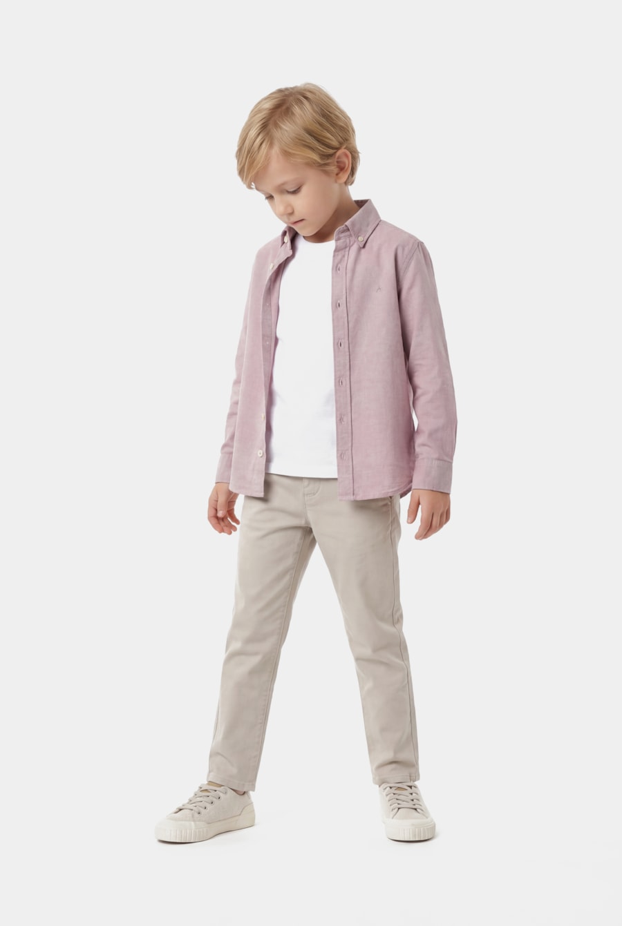 Camisa Manga Longa Infantil Oxford Rosa Escuro — foto 2 de 5