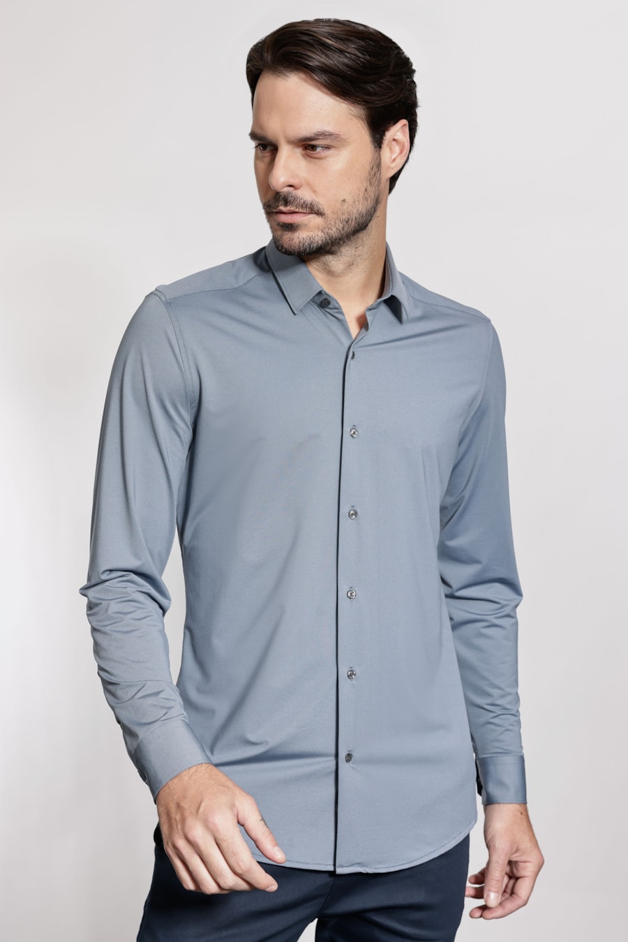 Camisa Manga Longa Maquinetada Azul Indigo — foto 1 de 5