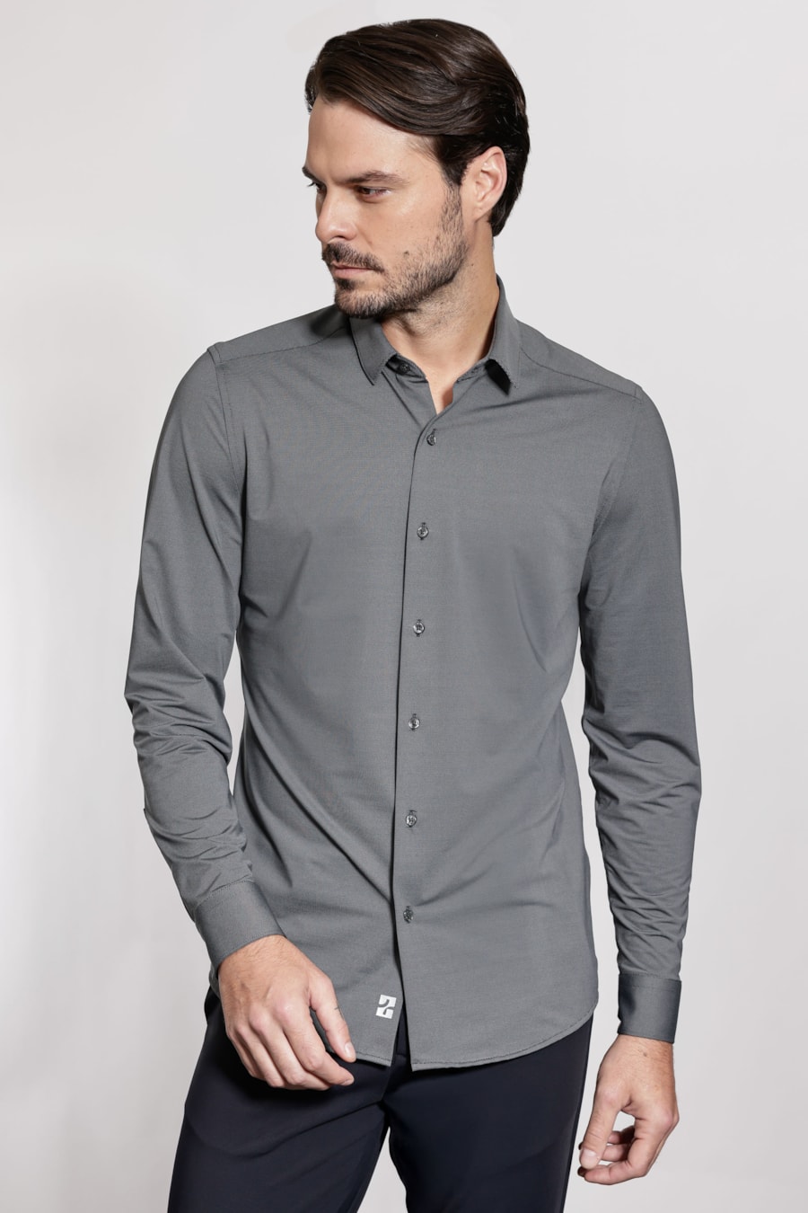 Camisa Manga Longa Maquinetada Chumbo — foto 1 de 5