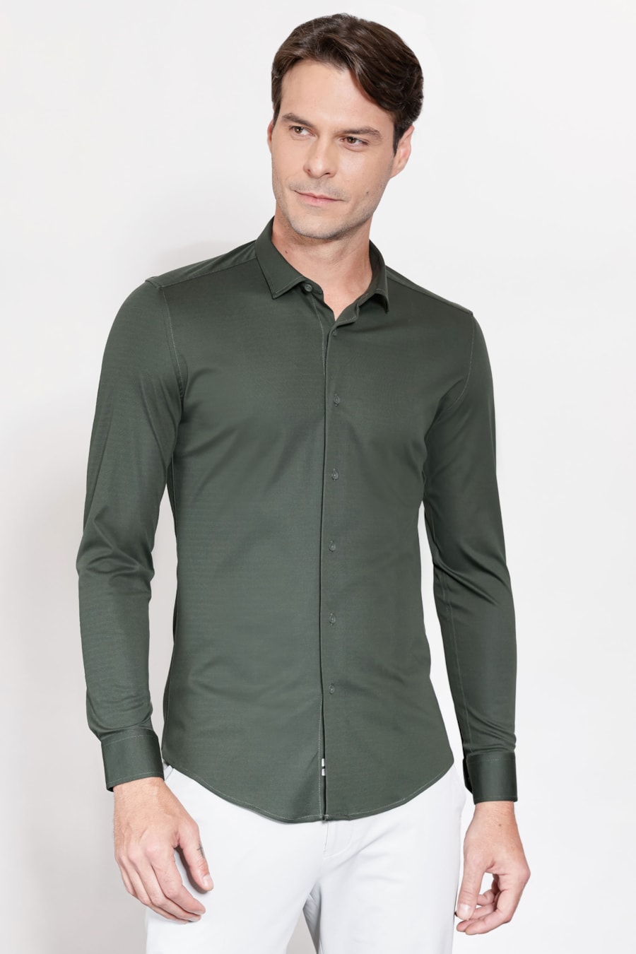 Camisa Manga Longa Merceirizado Verde Escuro — foto 1 de 5