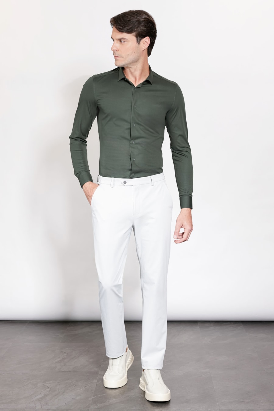 Camisa Manga Longa Merceirizado Verde Escuro — foto 2 de 5