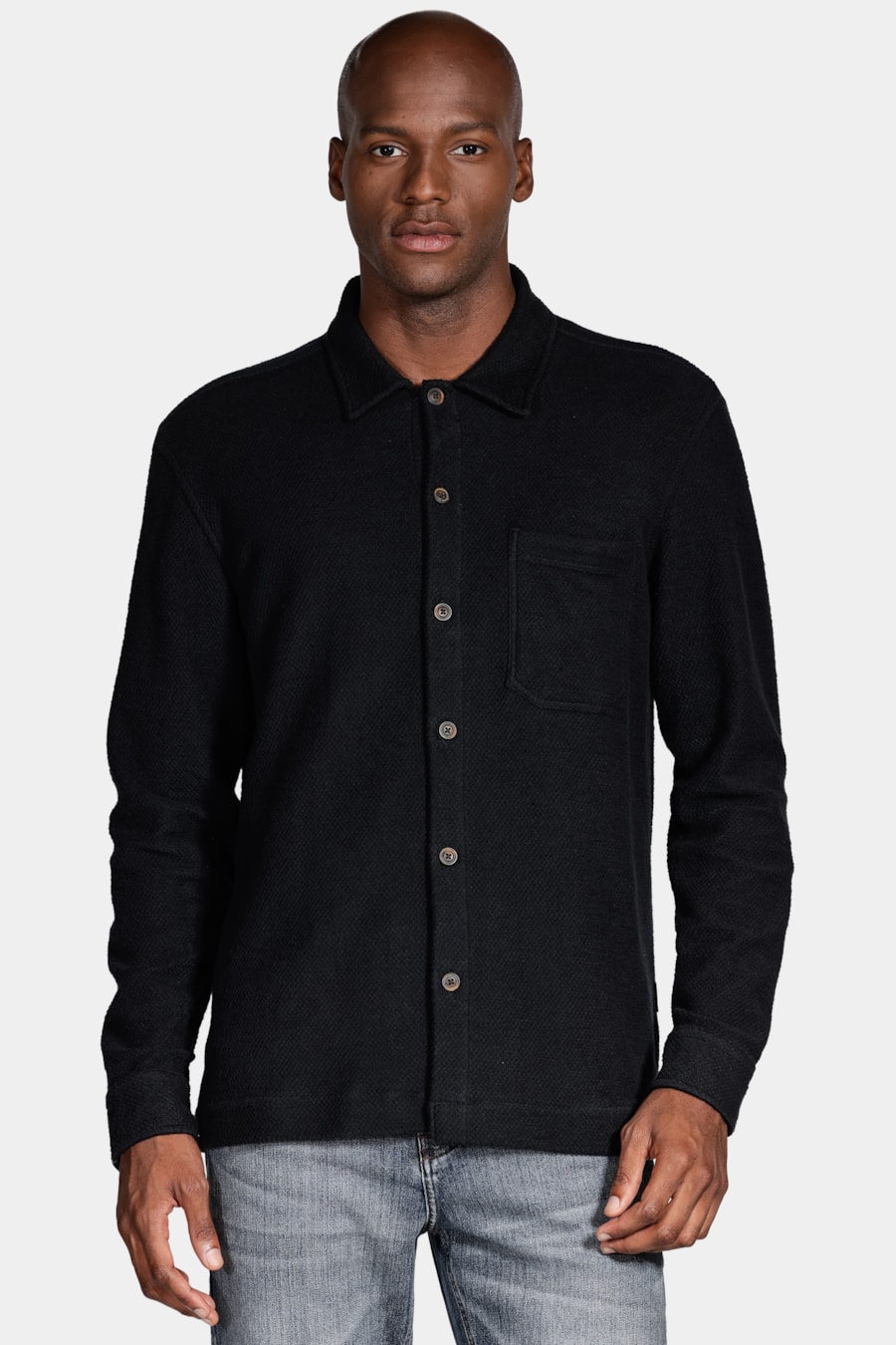Camisa Manga Longa Move Overshirt Moletom Com Bolso Preto — foto 1 de 5
