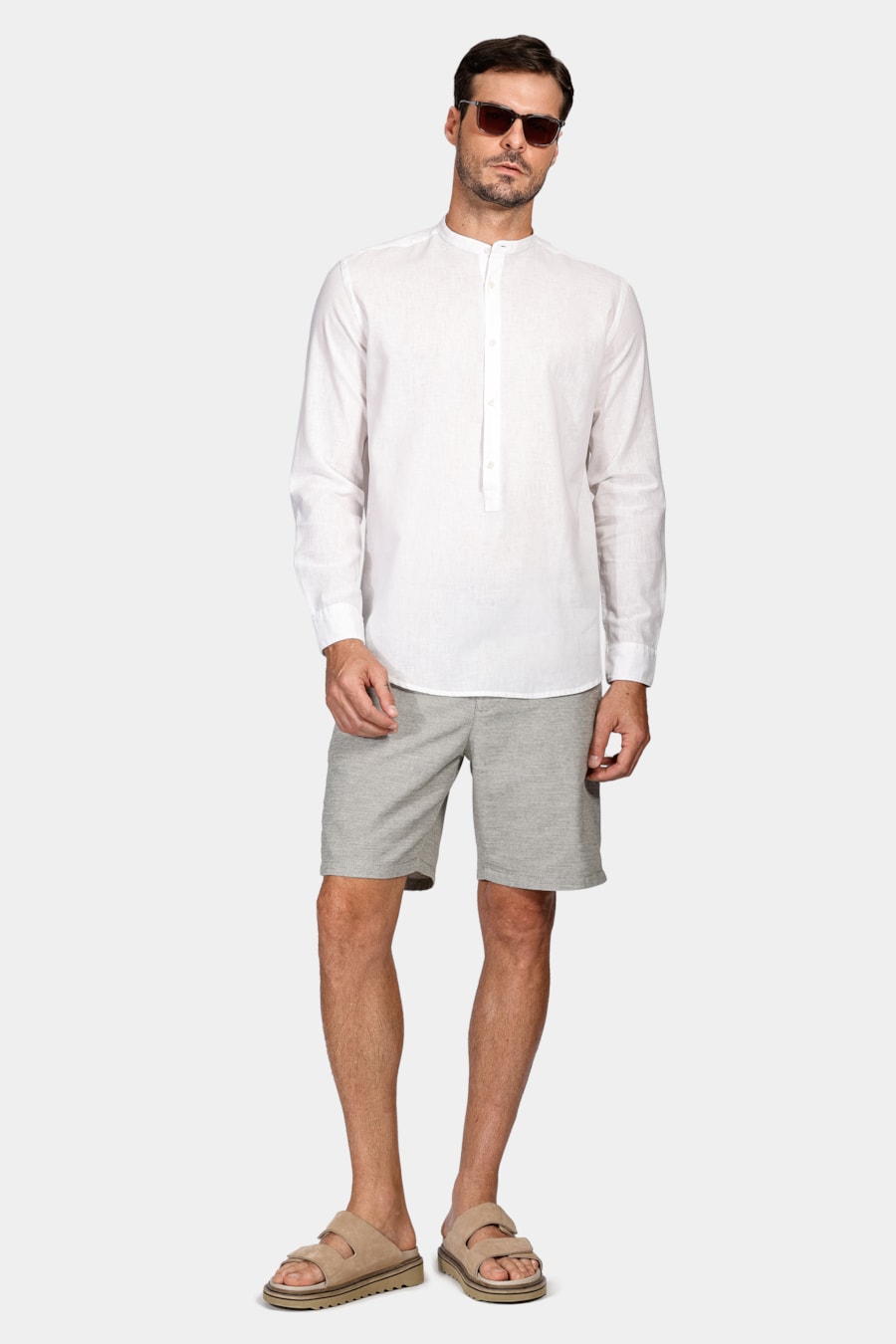 Camisa Manga Longa Move Regular Gola Padre em Linho Algodão Branco — foto 2 de 5