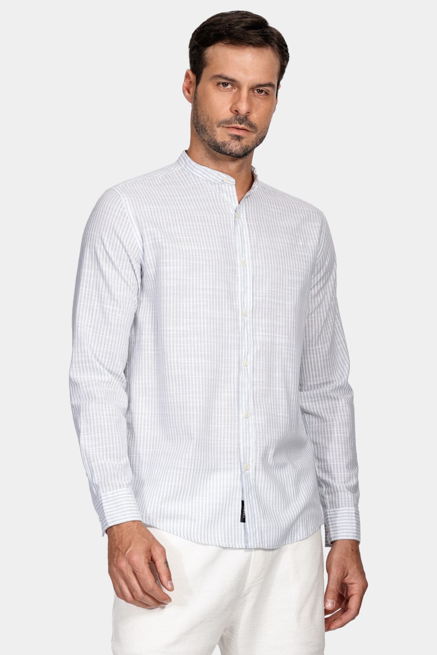  Camisa Manga Longa Move Regular Gola Padre Flamê Listrada Branco Com Azul Claro — foto 1 de 5