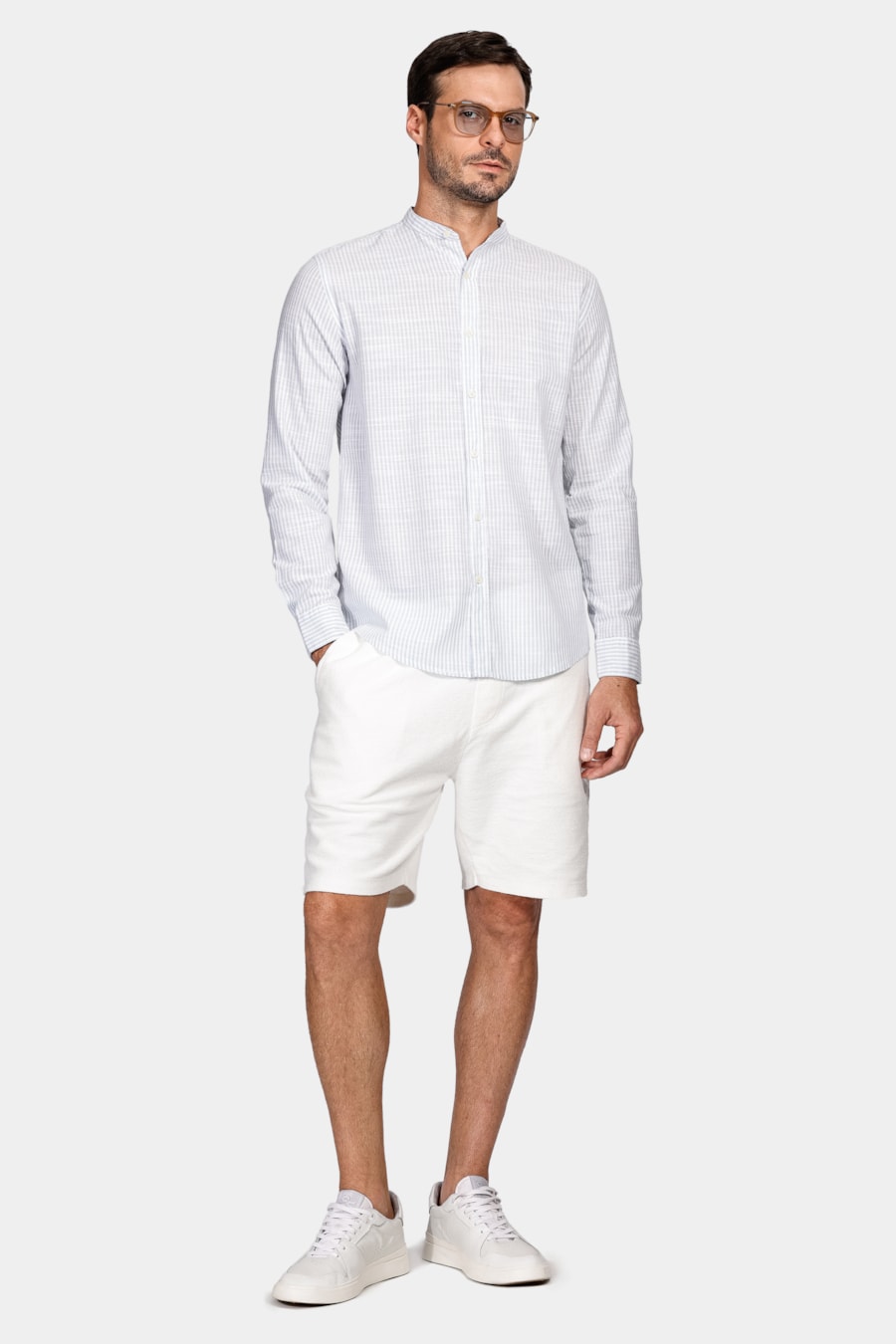  Camisa Manga Longa Move Regular Gola Padre Flamê Listrada Branco Com Azul Claro — foto 2 de 5
