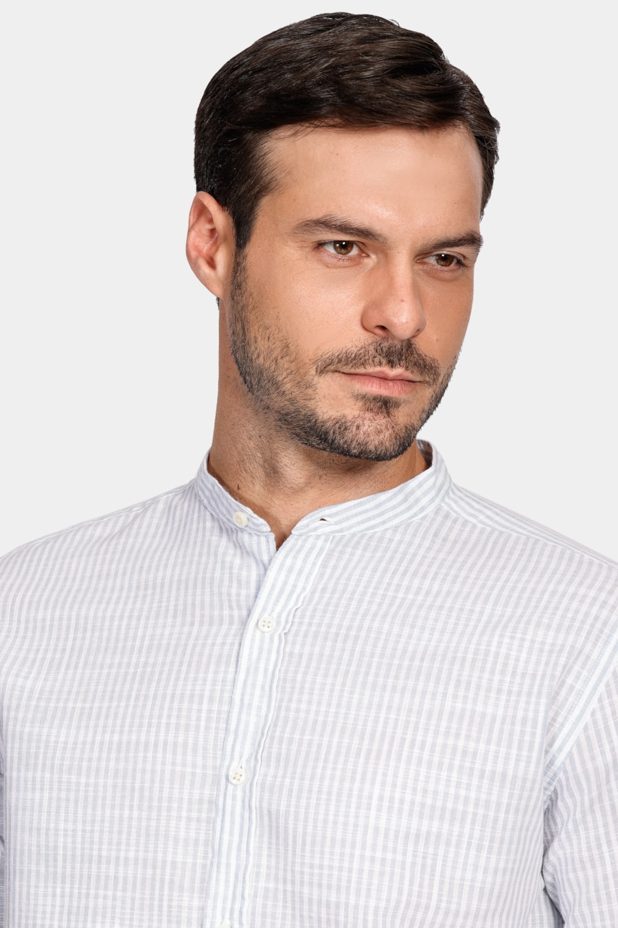  Camisa Manga Longa Move Regular Gola Padre Flamê Listrada Branco Com Azul Claro — foto 3 de 5