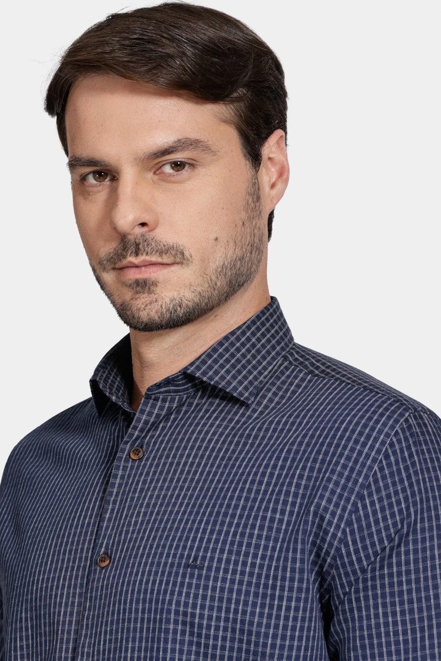 Camisa Manga Longa Move Slim Fio Melange Xadrez Marinho Com Cinza — foto 3 de 5