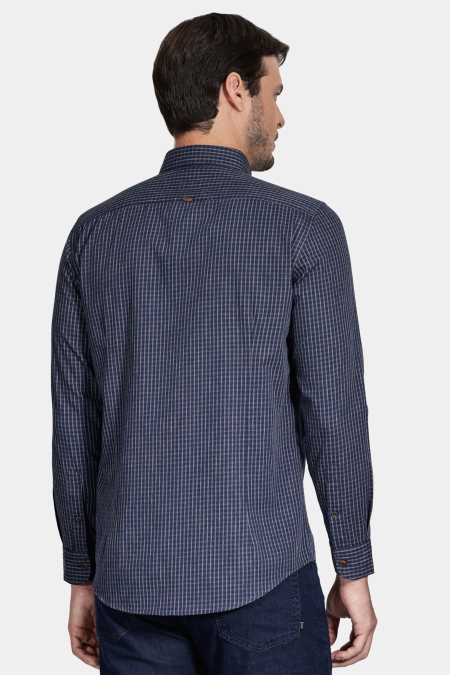 Camisa Manga Longa Move Slim Fio Melange Xadrez Marinho Com Cinza — foto 4 de 5